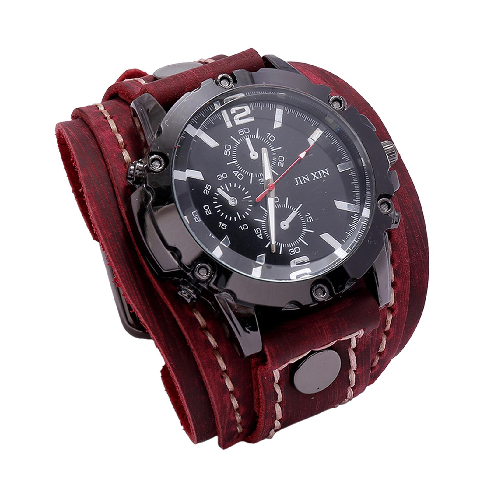 Men Wrist Watches Male Watch Bracelet Wide Leather Strap for Men Colleagues eBay